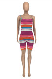Colour Sexy Casual Striped Print Backless Spaghetti Strap Skinny Romper