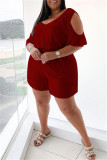 Black Fashion Casual Solid Basic V Neck Plus Size Romper