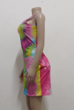 Pink Sexy Print Patchwork O Neck Pencil Skirt Dresses