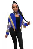 Blue cardigan Embroidery tassel Solid Button Others Long Sleeve 