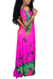 Sky Blue Milk. Fashion adult Ma'am Street Cap Sleeve Short Sleeves V Neck Pencil Dress Floor-Length Tie and dye Dresses