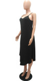 Orange Casual Solid Backless Spaghetti Strap Asymmetrical Dresses
