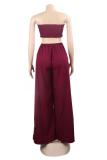 Blue Fashion Sexy crop top Slim fit Two Piece Suits Beading asymmetrical Solid bow-knot Straigh