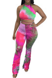 Orange Fashion Casual Print backless Tie Dye Two Piece Suits Loose Sleeveless Two Pieces