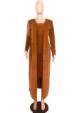 Black adult Casual Fashion Two Piece Suits Solid A-line skirt Long Sleeve Two-Piece Dress