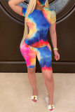Multicolor Fashion Casual Print Basic O Neck Short Sleeve Two Pieces