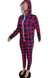 Red and blue Casual Plaid Print Camouflage Print Butterfly Print Pocket Pants Hooded Collar Long Sleeve Regular Sleeve Regular Two Pieces