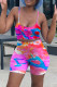 Colour Fashion Sexy Print Tie Dye Backless O Neck Sleeveless Two Pieces