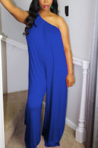 Blue Fashion Sexy Patchwork Solid Sleeveless one shoulder collar Jumpsuits