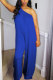 Blue Fashion Sexy Patchwork Solid Sleeveless one shoulder collar Jumpsuits