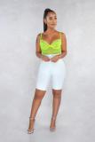 Fluorescent green Fashion Sexy Mesh Backless perspective Sleeveless Slip 