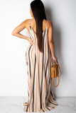 Navy Blue Casual Off The Shoulder Sleeveless Slip Swagger Floor-Length Print Patchwork
