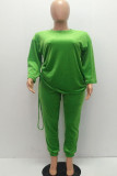 Green Chlorine Casual Patchwork Two Piece Suits Solid Straight Long Sleeve 