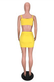 Yellow Fashion Sexy Solid Backless Strap Design Spaghetti Strap Sleeveless Two Pieces
