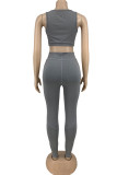 Grey Casual Sportswear Solid Vests Pants U Neck Sleeveless Two Pieces