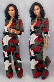 Blue Fashion Casual Button bandage Coloured drawing Camouflage Long Sleeve O Neck 