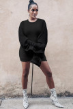 Red Casual Bubble sleeves Long Sleeves O neck Hip skirt skirt ruffle Solid hollow out Patchwor