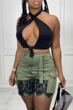 Apricot Fashion Sexy Solid Hollowed Out Backless Strap Design Halter Tops