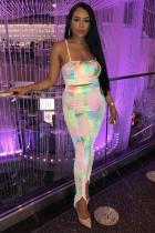 Multi-color Sexy Fashion Patchwork Print Straight Two-piece Pants Set