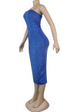 Black Fashion Sexy adult Ma'am Spaghetti Strap Sleeveless Slip Step Skirt Mid-Calf diamonds Dresses