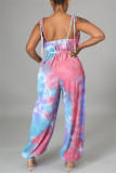 Brown Sexy Casual Print Tie Dye Strap Design Spaghetti Strap Regular Jumpsuits