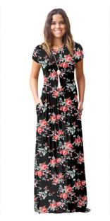 As Show-10 Brief Cute O-Neck Short Sleeve Loose Long Print Dresses