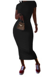 Cyan Fashion Casual White Red Black Orange Yellow Cyan Cap Sleeve Short Sleeves O neck Pencil Dress Mid-Calf Solid Dresses