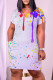 Grey Fashion Casual Print Basic V Neck Short Sleeve Dress