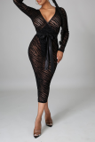 Black Sexy Print Patchwork V Neck Irregular Dress Dresses