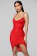 Red Sexy Fashion Spaghetti Strap Sleeveless Slip Asymmetrical Knee-Length asymmetrical Solid P