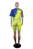 Yellow Fashion Casual adult Patchwork Print Character Two Piece Suits Straight Short Sleeve Two Pieces