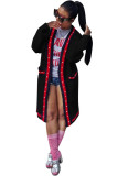 Blue cardigan Pearl Solid Ribbon Patchwork Pure Long Sleeve 
