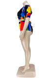 Multicolor Fashion Sexy Print Hot Drilling Backless Off the Shoulder Plus Size Swimwear