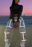 Grey Fashion Casual Solid With Belt High Waist Patchwork Trousers