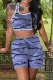 Blue Casual Print U Neck Sleeveless Two Pieces