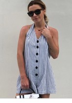 As Show Button Backless Patchwork Fashion sexy Jumpsuits & Rompers