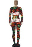 colour Fashion Casual Adult Print Patchwork Square Collar Long Sleeve Regular Sleeve Short Two Pieces