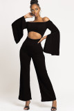White Sexy Patchwork Solid Ruffled Long Sleeve one word collar Jumpsuits