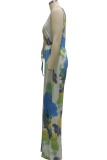 Multicolor Sexy Print Patchwork Spaghetti Strap Straight Jumpsuits