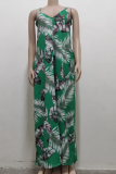 Green Casual Print Patchwork Spaghetti Strap Straight Dresses
