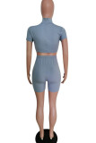 rose red Fashion Casual Patchwork Solid Two Piece Suits pencil Short Sleeve Two Pieces
