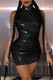 Black Fashion Sexy Solid Backless Slit Turtleneck Sleeveless Dress