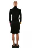White Casual Sexy Fashion Cap Sleeve Long Sleeves Turndown Collar A-Line Knee-Length Patchwork P