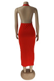Red Fashion Sexy Solid Backless O Neck Sleeveless Dress