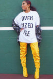 White O Neck Half Sleeve Patchwork Letter Print Tees & T-shirts
