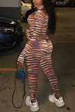 Colour Sexy Print Patchwork O Neck Long Sleeve Two Pieces