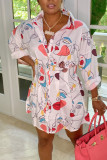 Black Street Print Patchwork Turndown Collar Shirt Dress Dresses