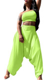 Blue Fashion Sexy adult Ma'am Solid Two Piece Suits Harlan pants Sleeveless Two Pieces