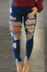 Blue Denim Fashion adult Ma'am Street Solid Hole washing Zipper Button Plus Size 