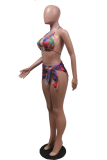 Rose Red Sexy Print Patchwork Swimwears